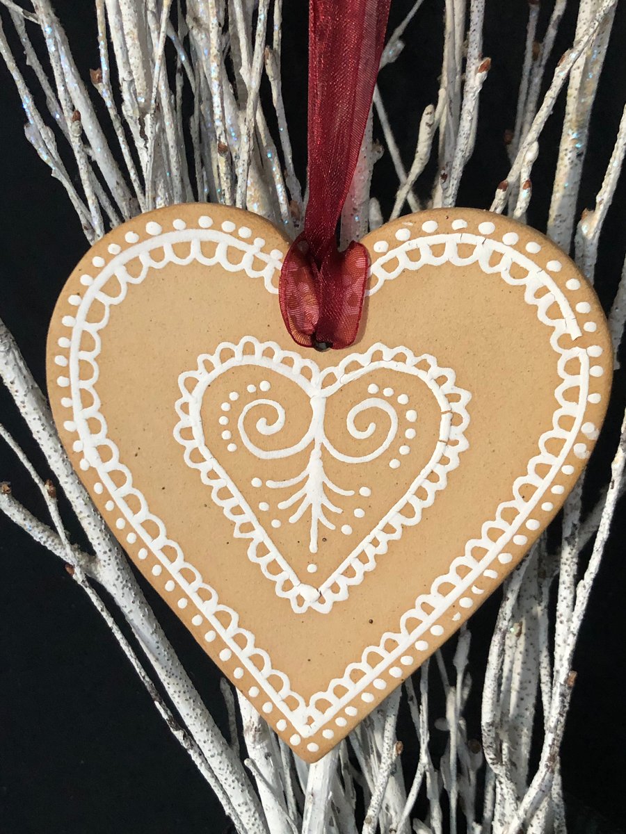 Extra Large Gingerbread style hanging heart decoration 3