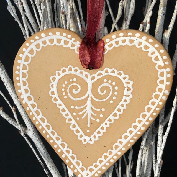 Extra Large Gingerbread style hanging heart decoration 3