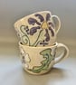 Handmade Ceramic Mug or Teacup: Hand Carved Floral Design - Image 1