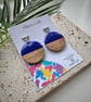 Blue and Walnut circle Earrings   - Image 4