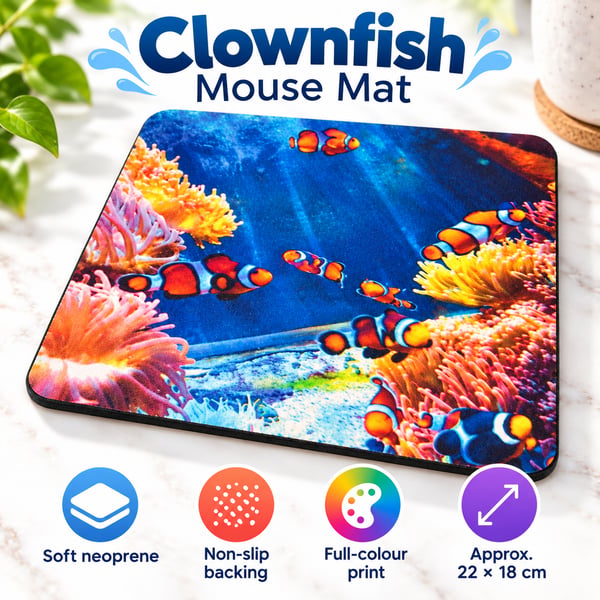 Colourful Clownfish Mouse Mat – Tropical Fish Desk Mat 