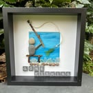 Gone Fishing Scrabble tile Sea Glass and Pebble Art Framed Picture 