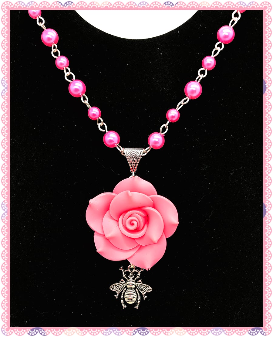 SALE Pink Rose necklace - One of a Kind 