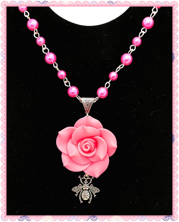 SALE Pink Rose necklace - One of a Kind 