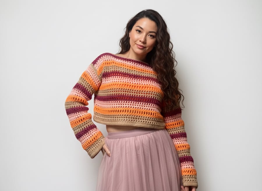 Peach and Cream Mesh Crop Top 