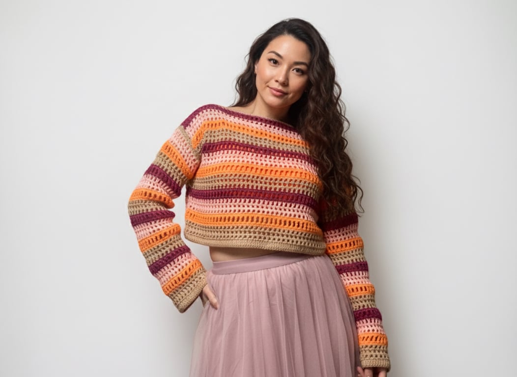 Peach and Cream Mesh Crop Top 