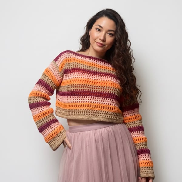 Peach and Cream Mesh Crop Top 