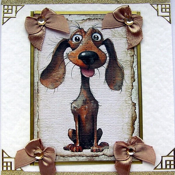 Dog Hand Crafted Decoupage Card - Blank for any Occasion (2624)