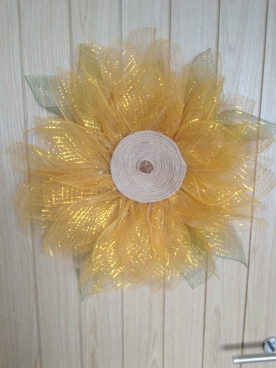 12" Gold Deco Mesh Flower Wreath 