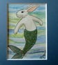 Merbunny Mermaid Bunny Rabbit ACEO original miniature painting in mount - Image 2