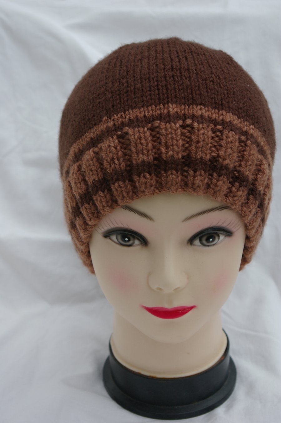 Brown Striped knitted Beanie Hat