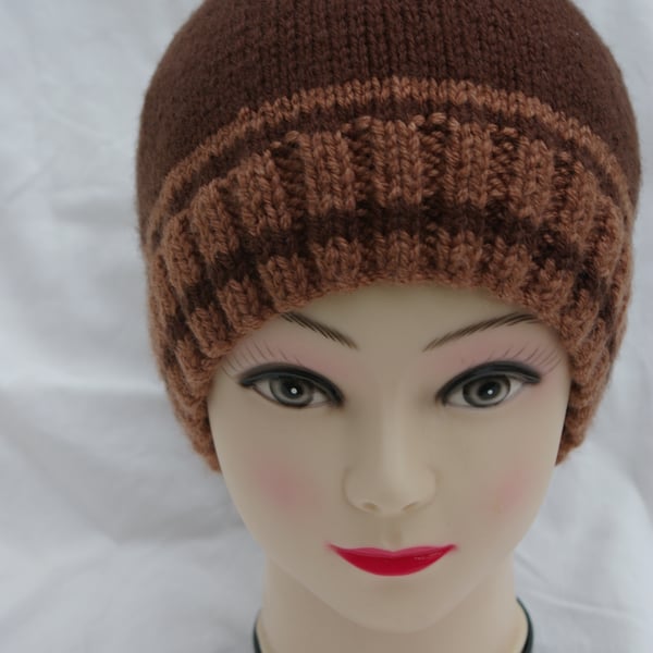 Brown Striped knitted Beanie Hat