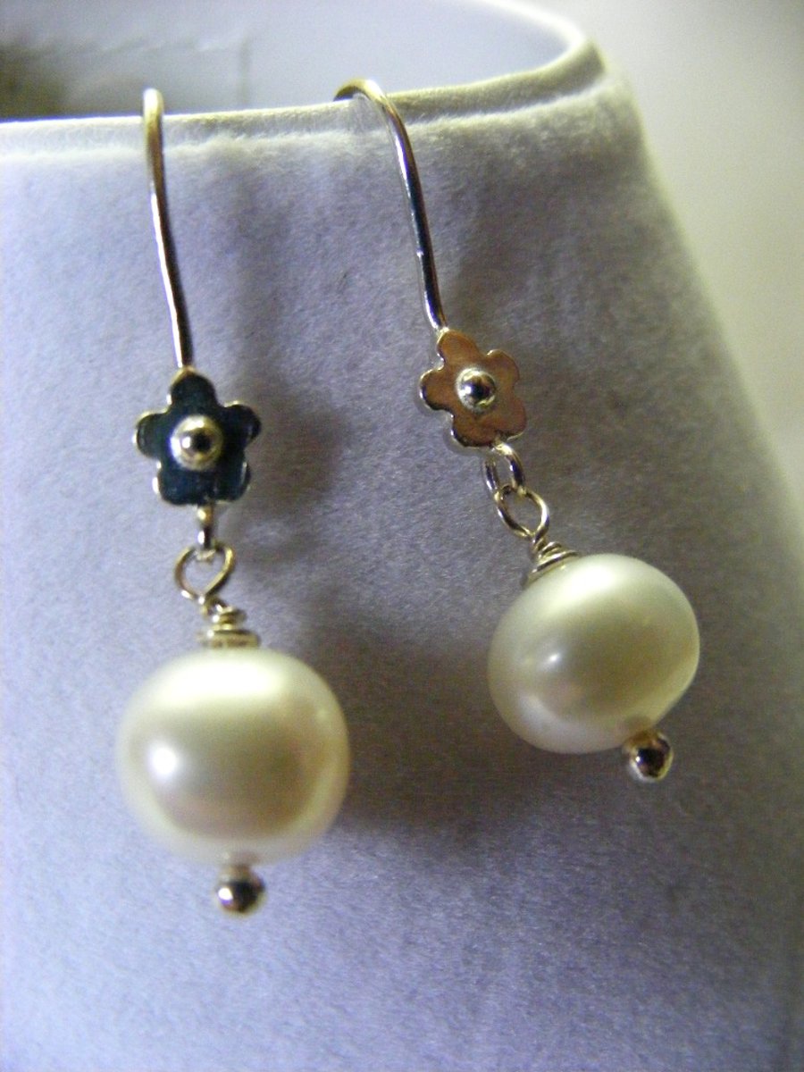 White Freshwater Pearl Sterling Silver Earrings