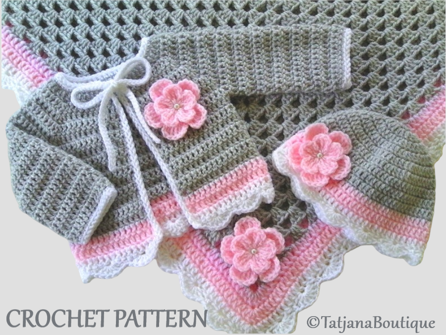 Crochet Pattern Baby Blanket, Cardigan and Booties, PDF 52