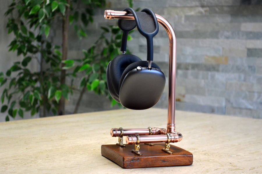 Handmade Copper & Wood Headphone Stand With Brass Fittings