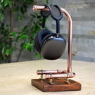 Handmade Copper & Wood Headphone Stand With Brass Fittings