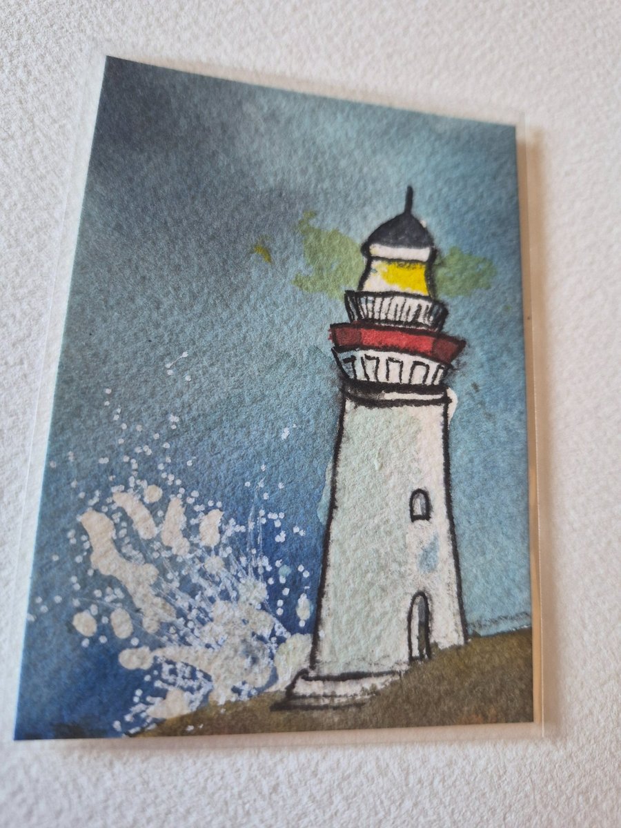 ACEO original watercolour painting collectable art card lighthouse 