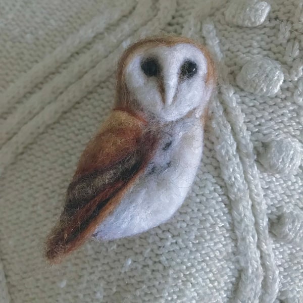 Owl brooch needle felted bird 