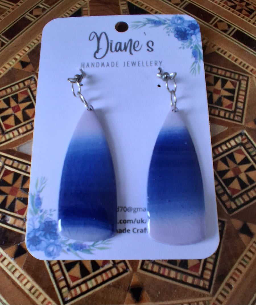 Blue ombre effect polymer clay drop earrings 