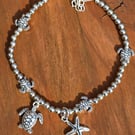 Sea Turtle Silver Anklet - Ocean theme anklet - Holiday, Beach