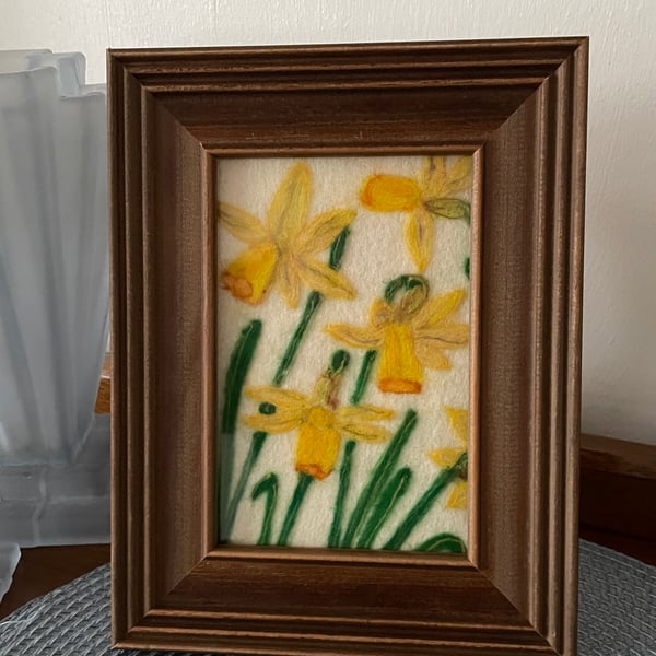Hand felted Daffodil Textile Artwork 