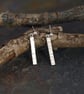 Silver Drop Earrings, Hammered Textured Bar Earrings  - Image 2