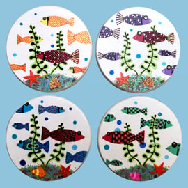 Handmade Unique Wooden 'Fishes' Coaster Set.