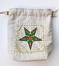 Double Sided Fabric Christmas Gift Bag – Star and Bow Bauble Motif 