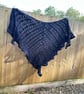Handmade Soft Navy Blue Merino Lace Triangle Shawl Wrap - Image 5