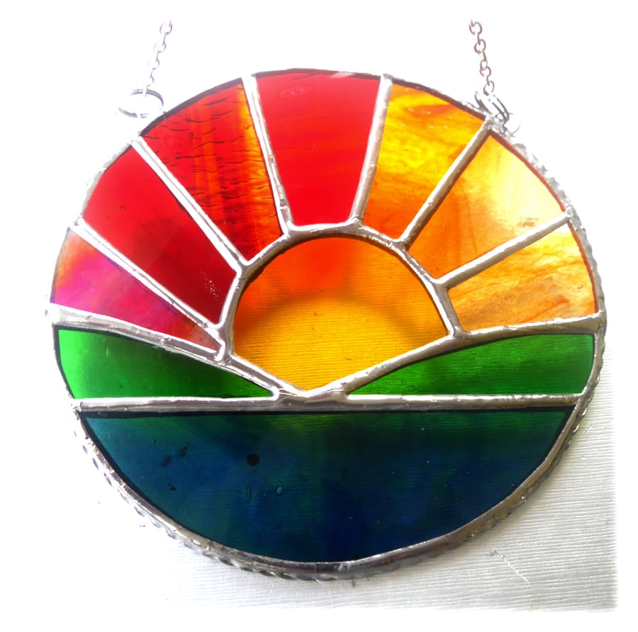 Sunrise Picture Stained Glass Suncatcher Handmade Sea Ring 080