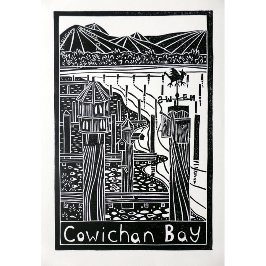 ORIGINAL lino print - 'Cowichan Bay IV'