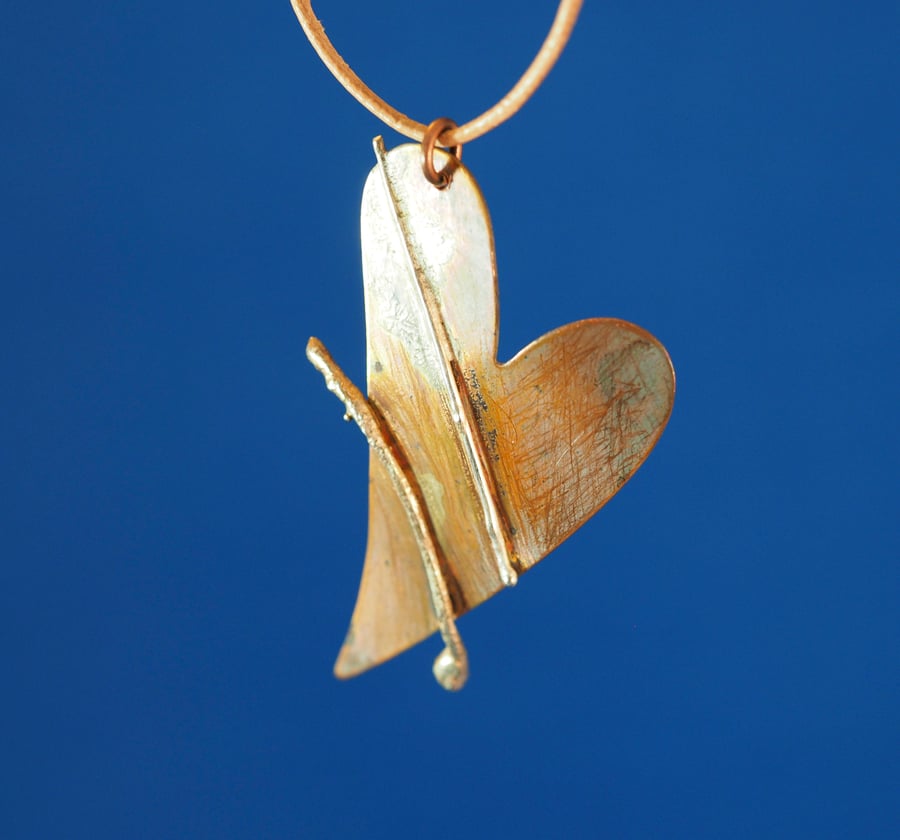 Copper Heart Bow and Arrow Pendant