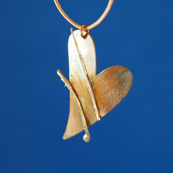 Copper Heart Bow and Arrow Pendant