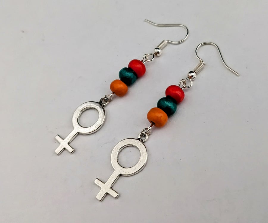 Venus earrings with multi coloured wooden beads