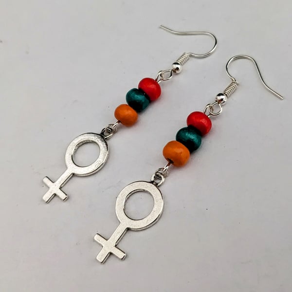 Venus earrings with multi coloured wooden beads