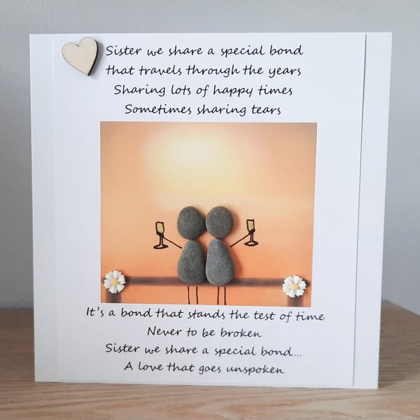 Handmade Pebble Art Sister Card: Birthday, Poem Card