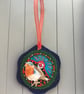Hand Embroidered Christmas Robin Decoration 