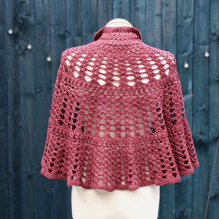 Crochet lace comfort shawl in burlesque red cotton - design A360