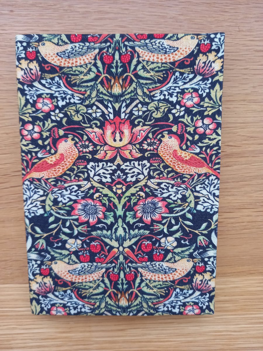 A6 Fabric covered notebook - Strawberry Thief William Morris design