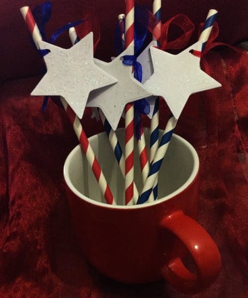 Stars And Stripes American Paper Straws Set of 6 - Blue and Red Striped 4th July