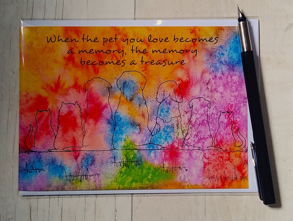 Pet rainbow sympathy card. Printed card. Dog loss card.