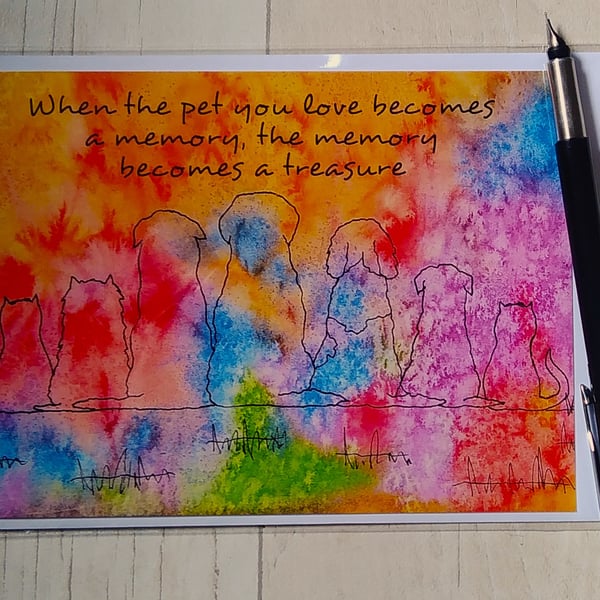 Pet rainbow sympathy card. Printed card. Dog loss card.