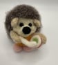 Handmade, Needle Felted, Pink Slippered, Baking Hedgehog. Bake off inspired.