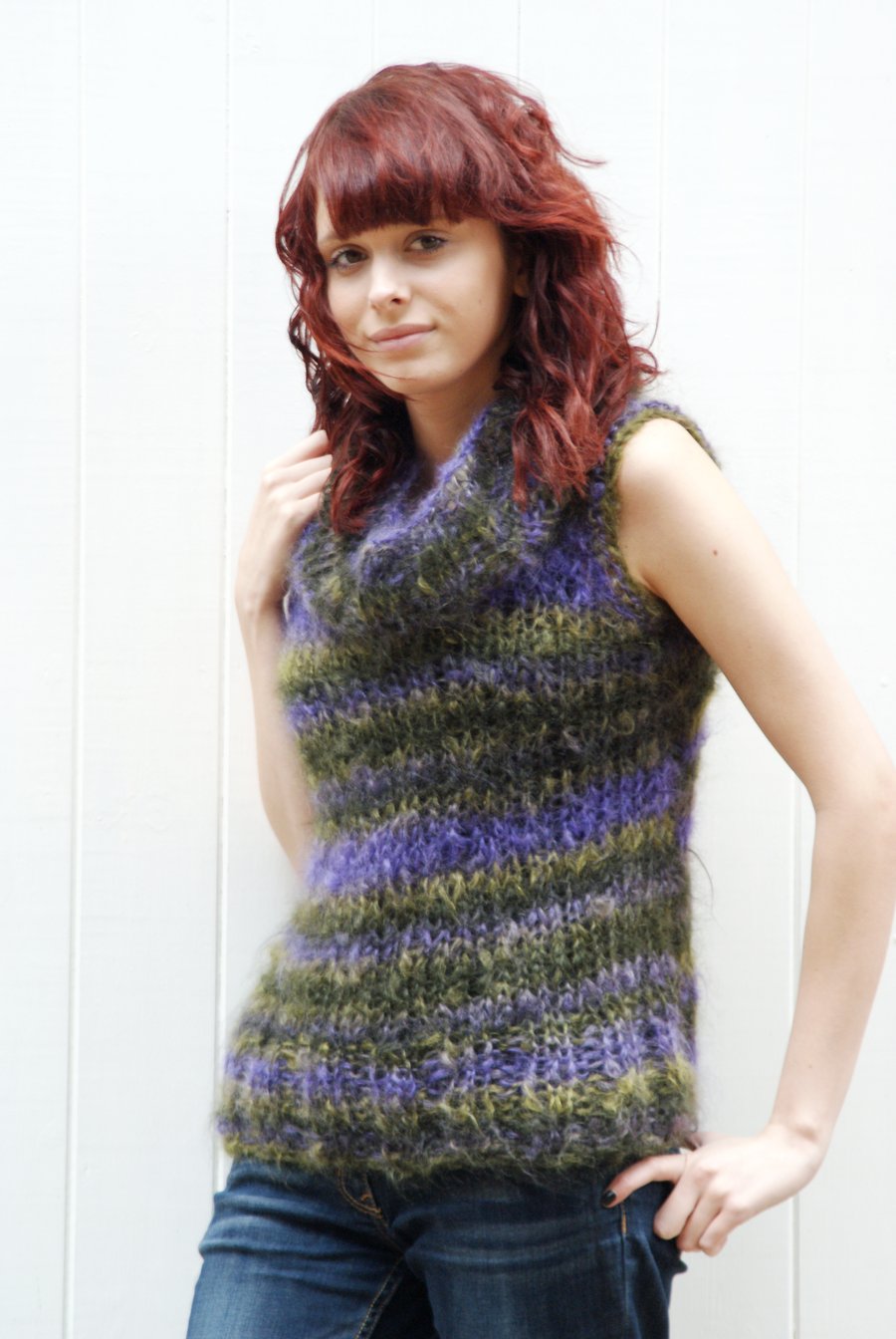 Mohair Knitted chunky Slipover Cowl Neck Top