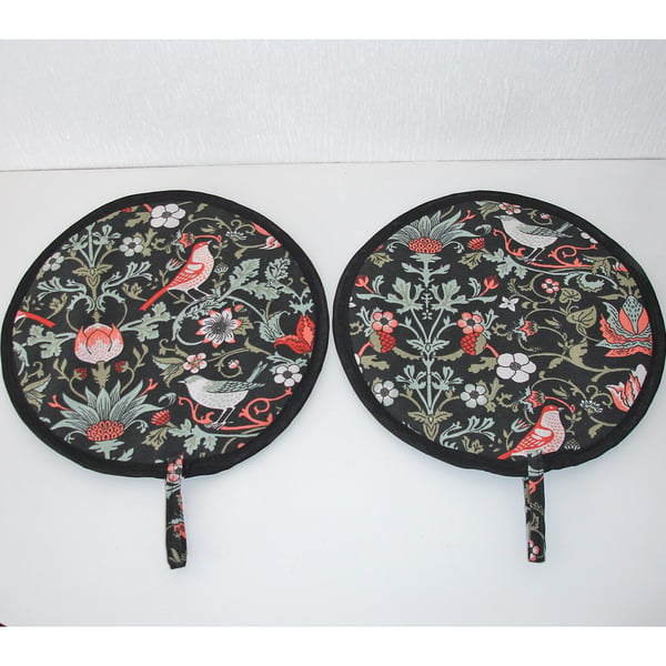 Custom Order - Pair of 10" Trivets With Loops Birds Black Mats Pads