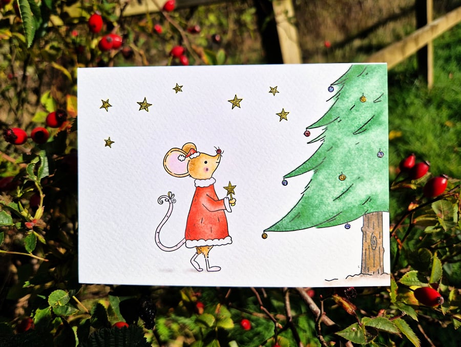 Christmas Card, Handmade Mouse Christmas Card
