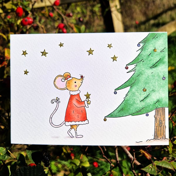 Christmas Card, Handmade Mouse Christmas Card