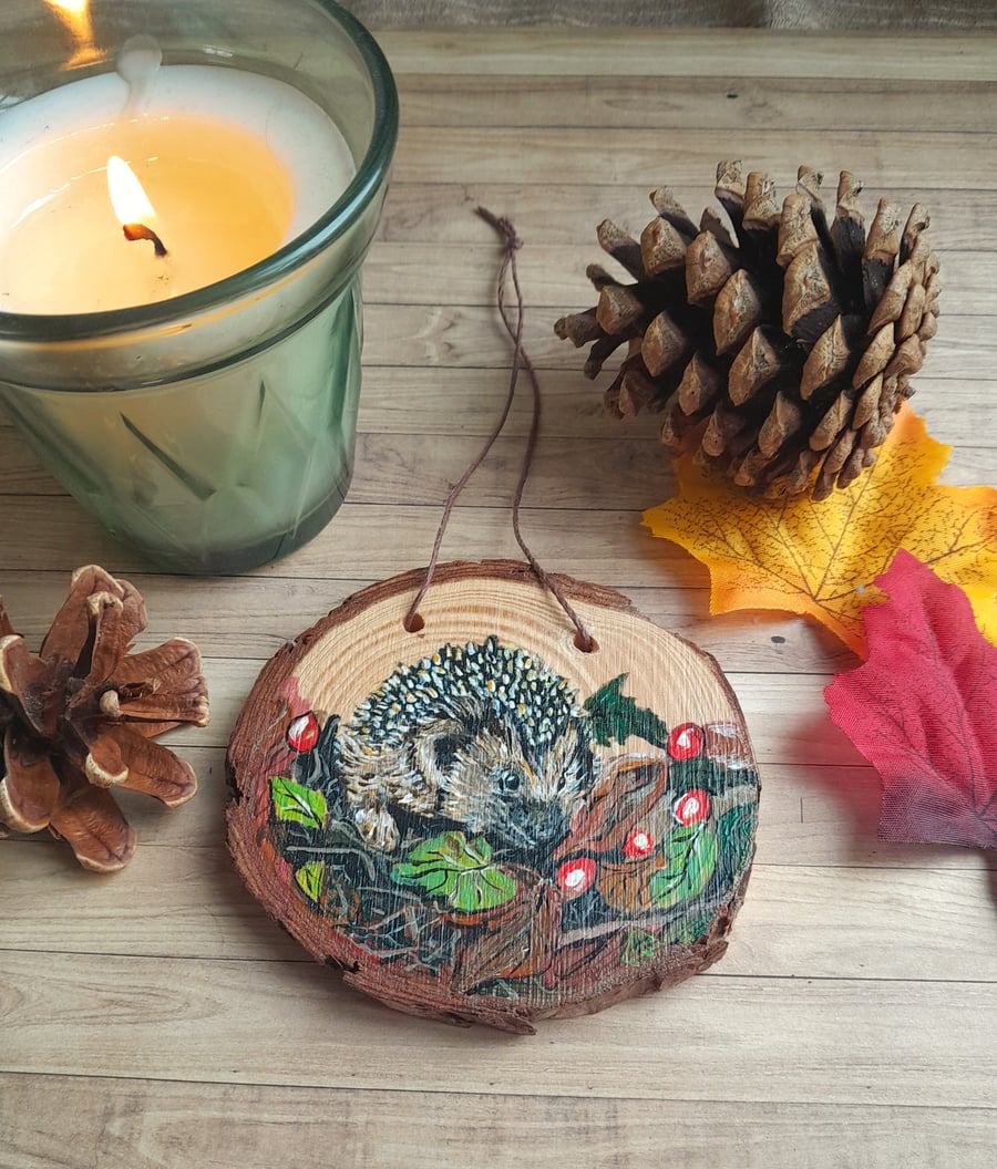 Hand Painted Wooden Slice Hedgehog