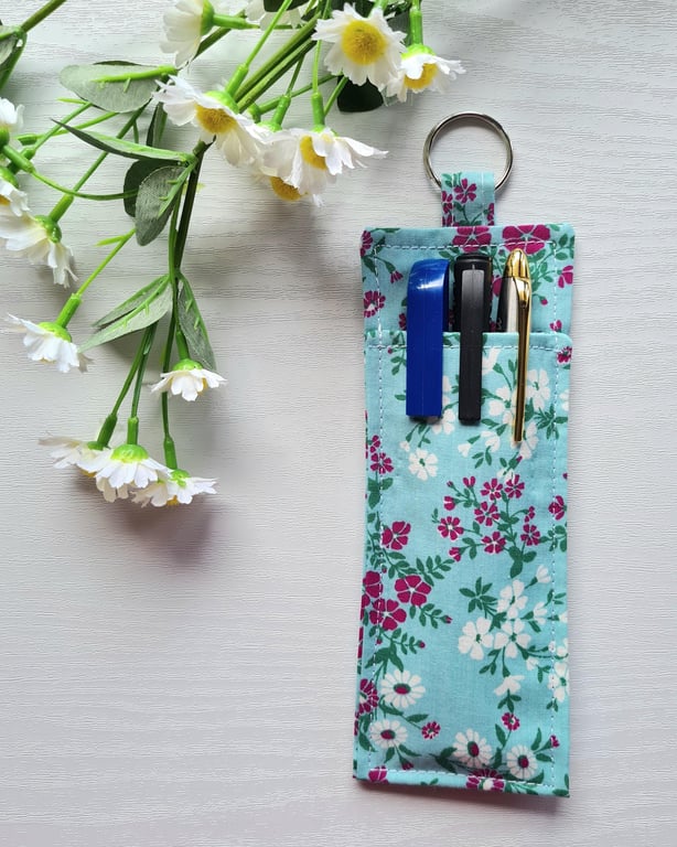 Handmade Lanyard Pen Holder Turquoise & Pink Flora Pen Pouch Practical Teacher G