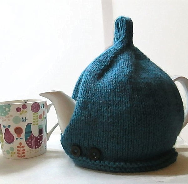 Tea Cosy in Deep Teal Green Aran Wool